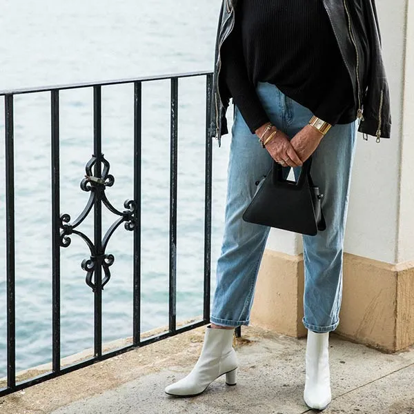 Wave Oval White | Mid heel leather ankle boot