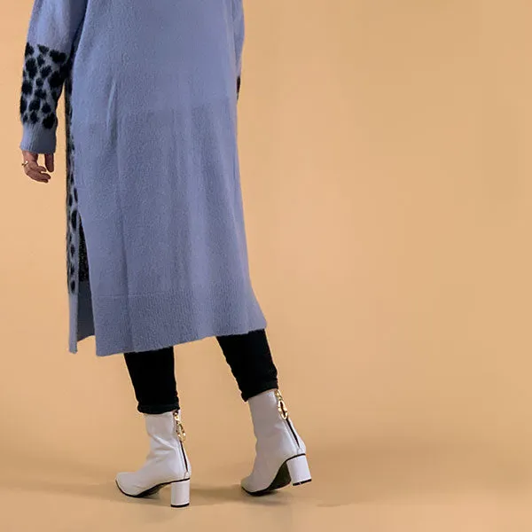 Wave Oval White | Mid heel leather ankle boot