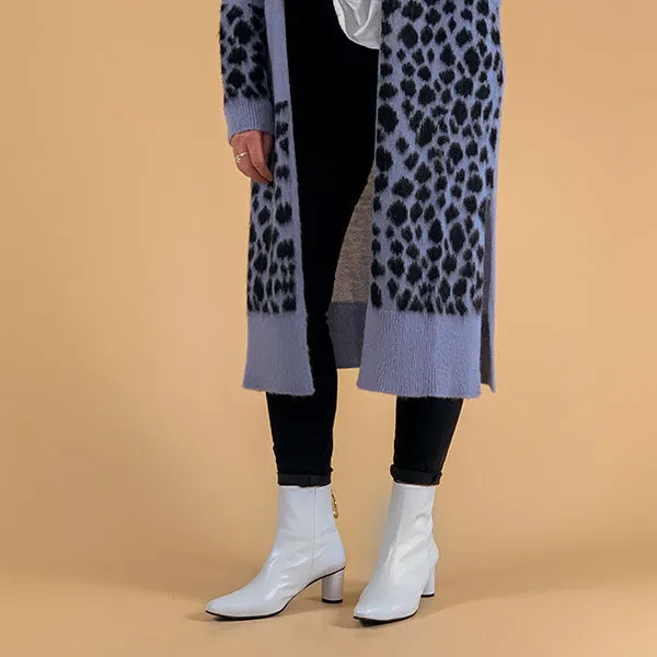 Wave Oval White | Mid heel leather ankle boot