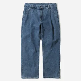 WIDE ONE TUCK DENIM PANTS - INDIGO WASHED