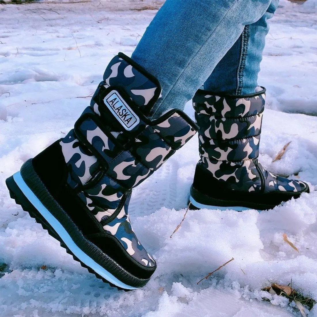 Women's winter mid calf thick fur lining snow boot antiskid waterproof boots