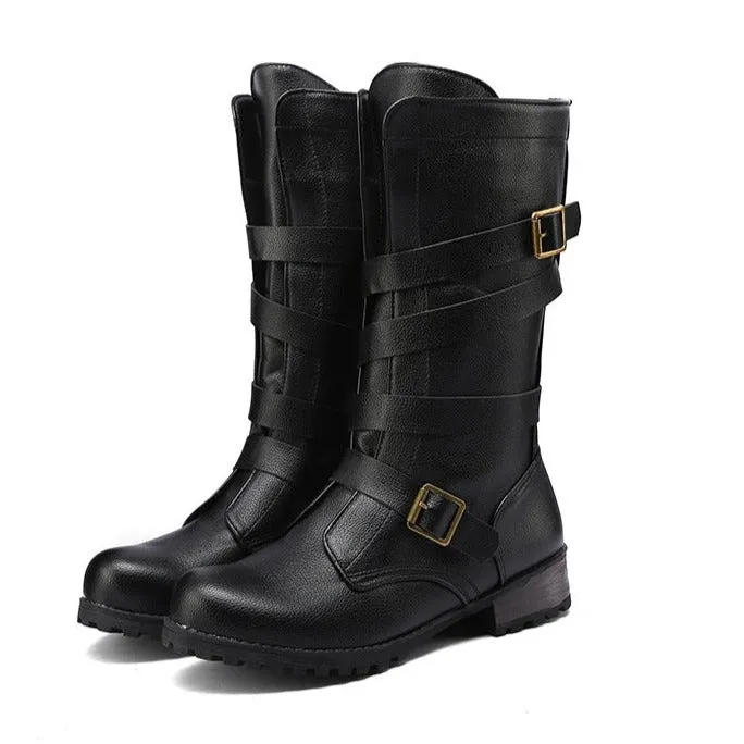 Womne's motorcycle boots retro mid calf boots for women